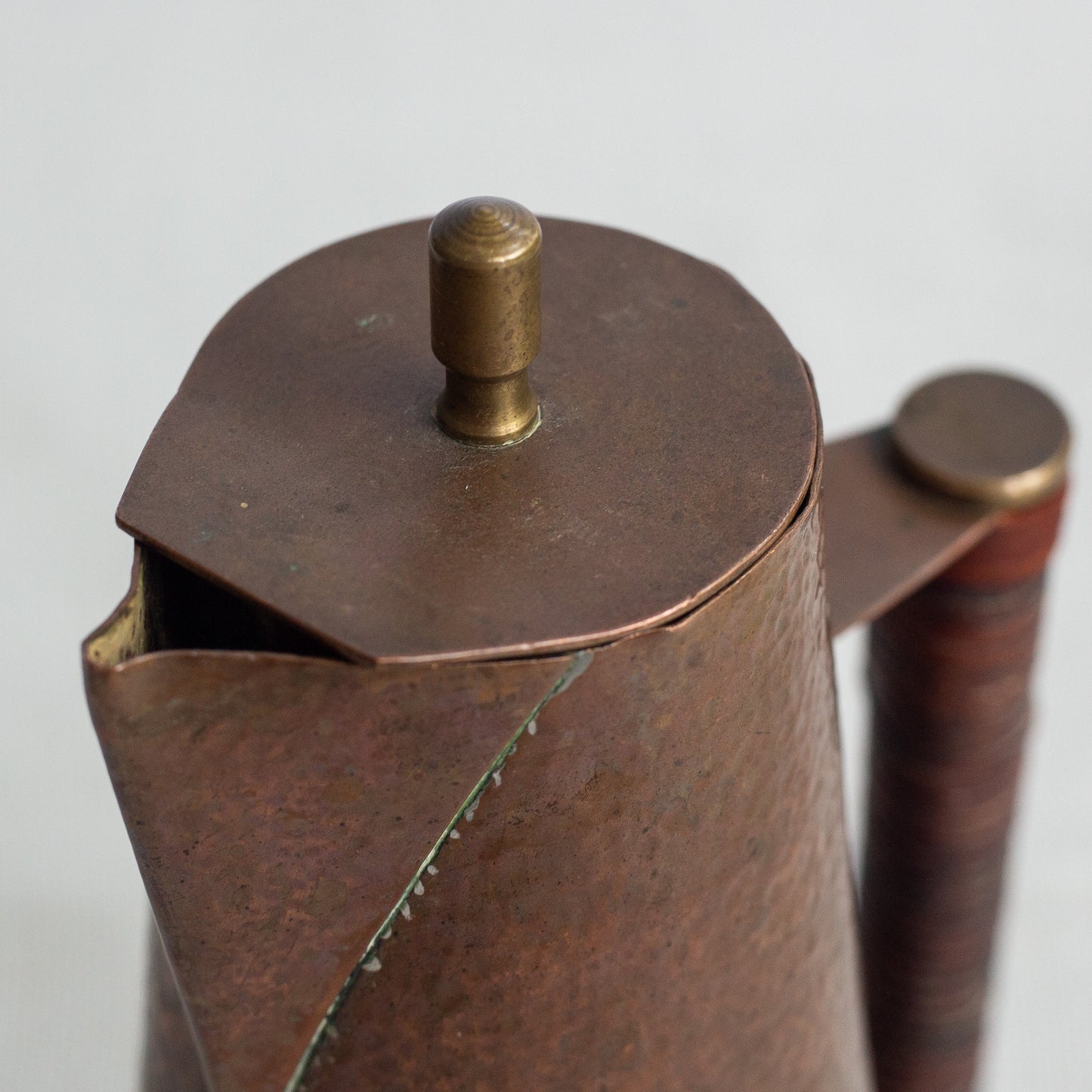 Unique Arts and Crafts copper lidded pitcher, England. Early 20th Century.