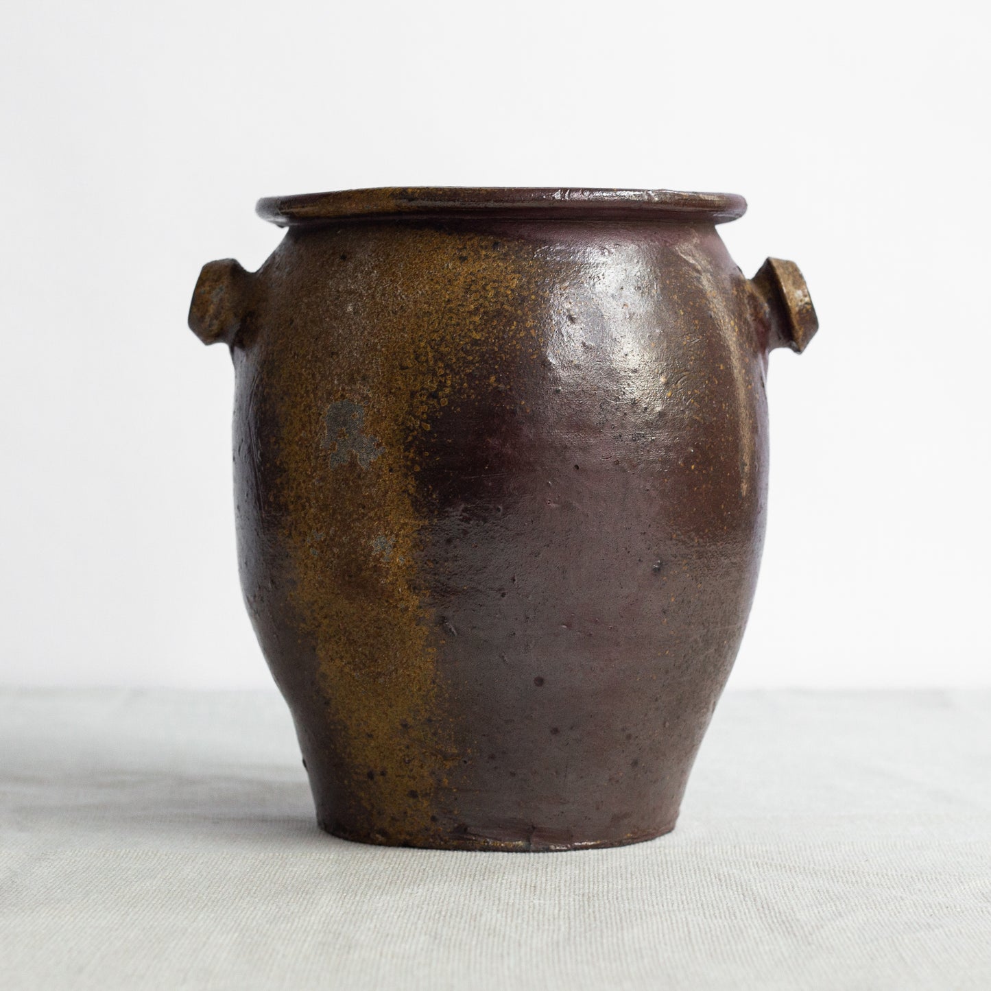 Handled stoneware crock, France. Late 19th Century.