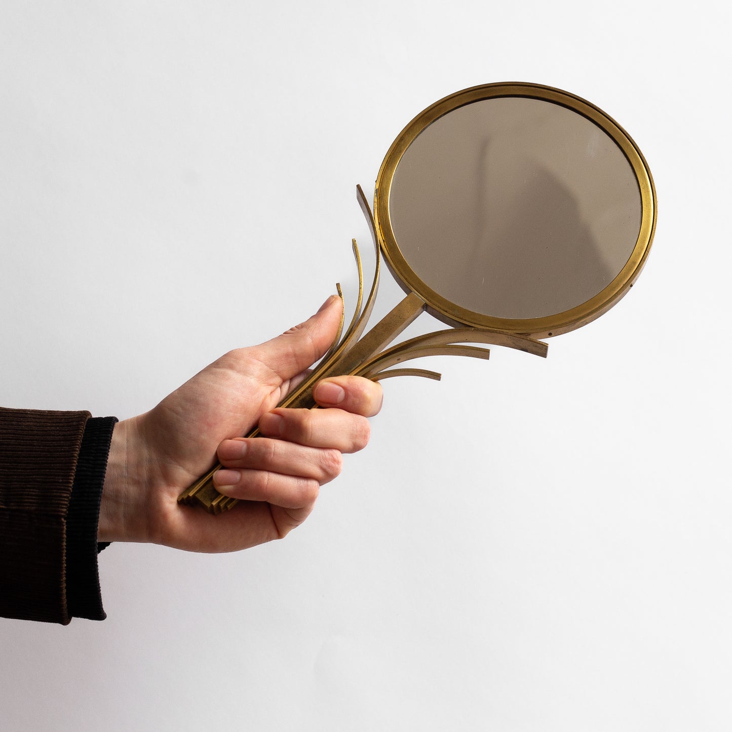 Brass Hand Mirror, Ivar Åhlenius Björk, Ystad Metall, Sweden. 1920's.
