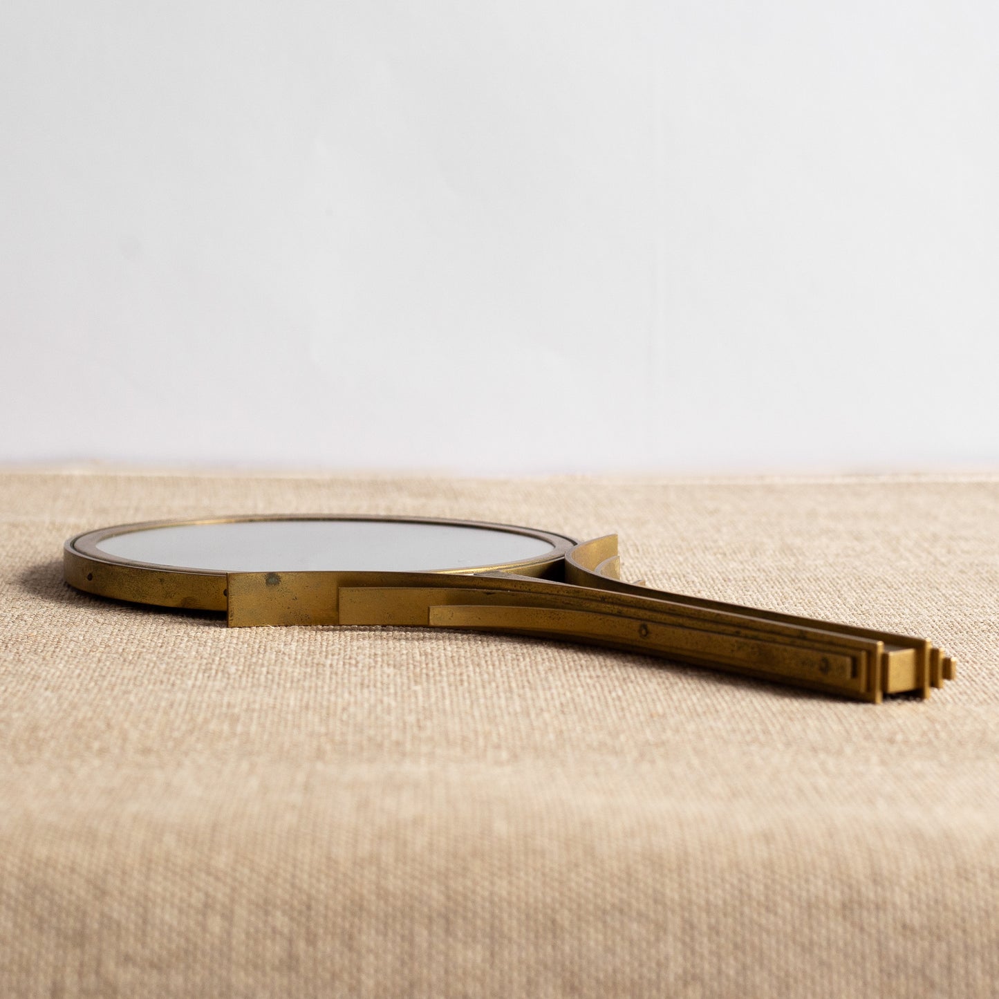 Brass Hand Mirror, Ivar Åhlenius Björk, Ystad Metall, Sweden. 1920's.