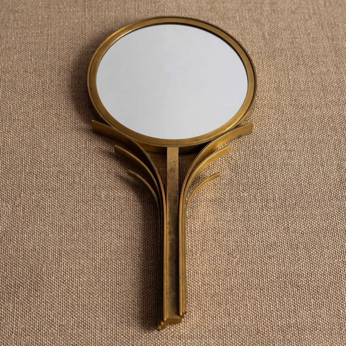 Brass Hand Mirror, Ivar Åhlenius Björk, Ystad Metall, Sweden. 1920's.