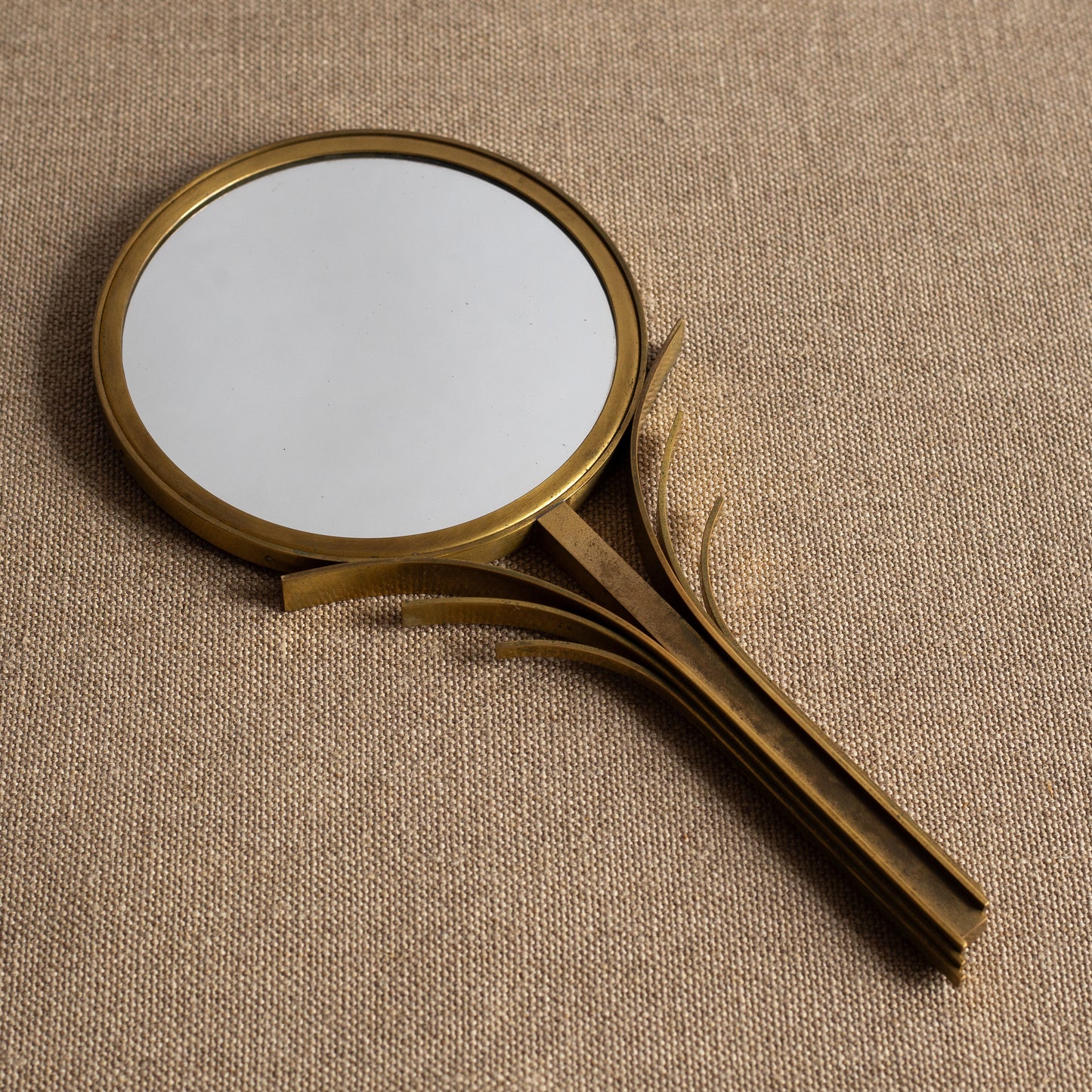 Brass Hand Mirror, Ivar Åhlenius Björk, Ystad Metall, Sweden. 1920's.