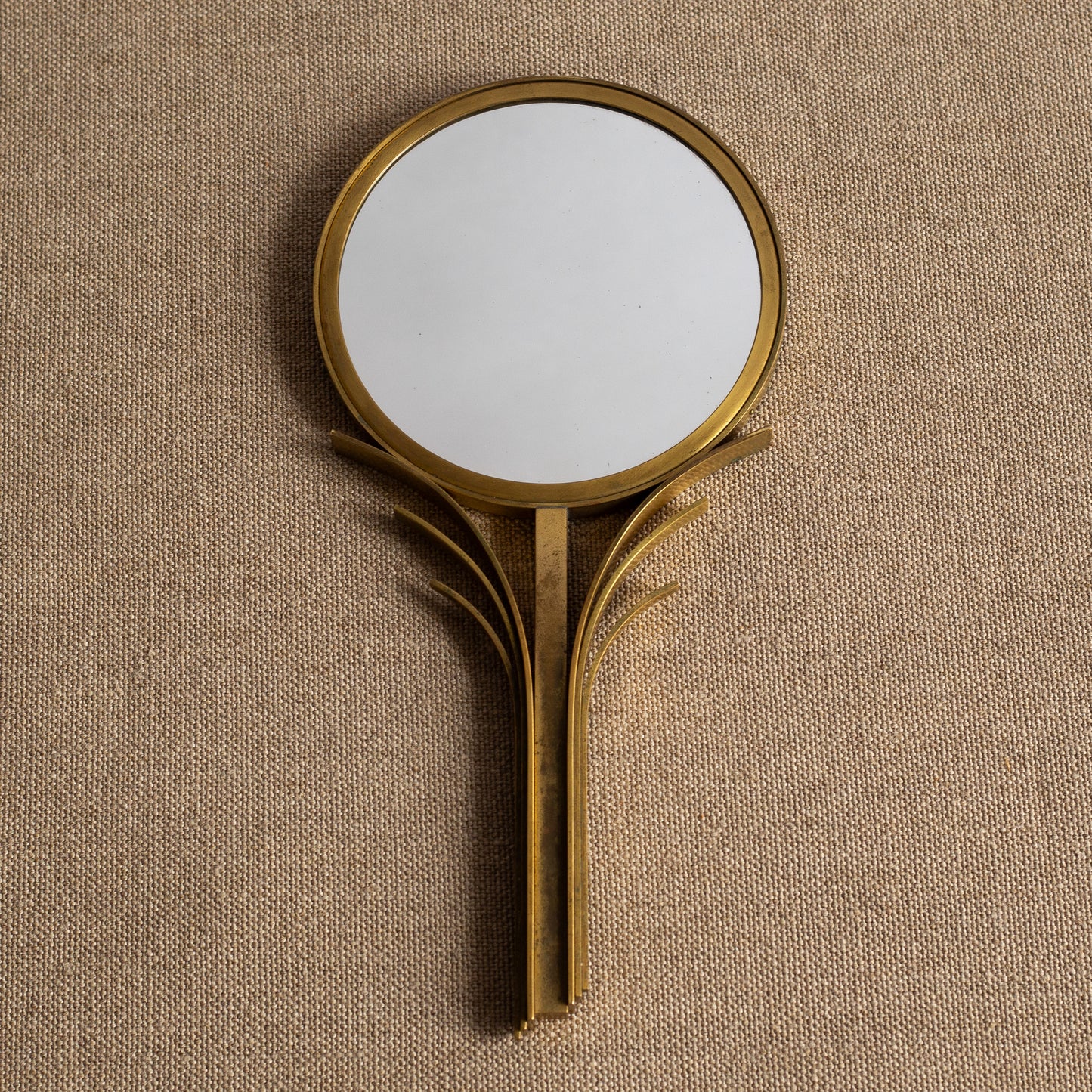 Brass Hand Mirror, Ivar Åhlenius Björk, Ystad Metall, Sweden. 1920's.