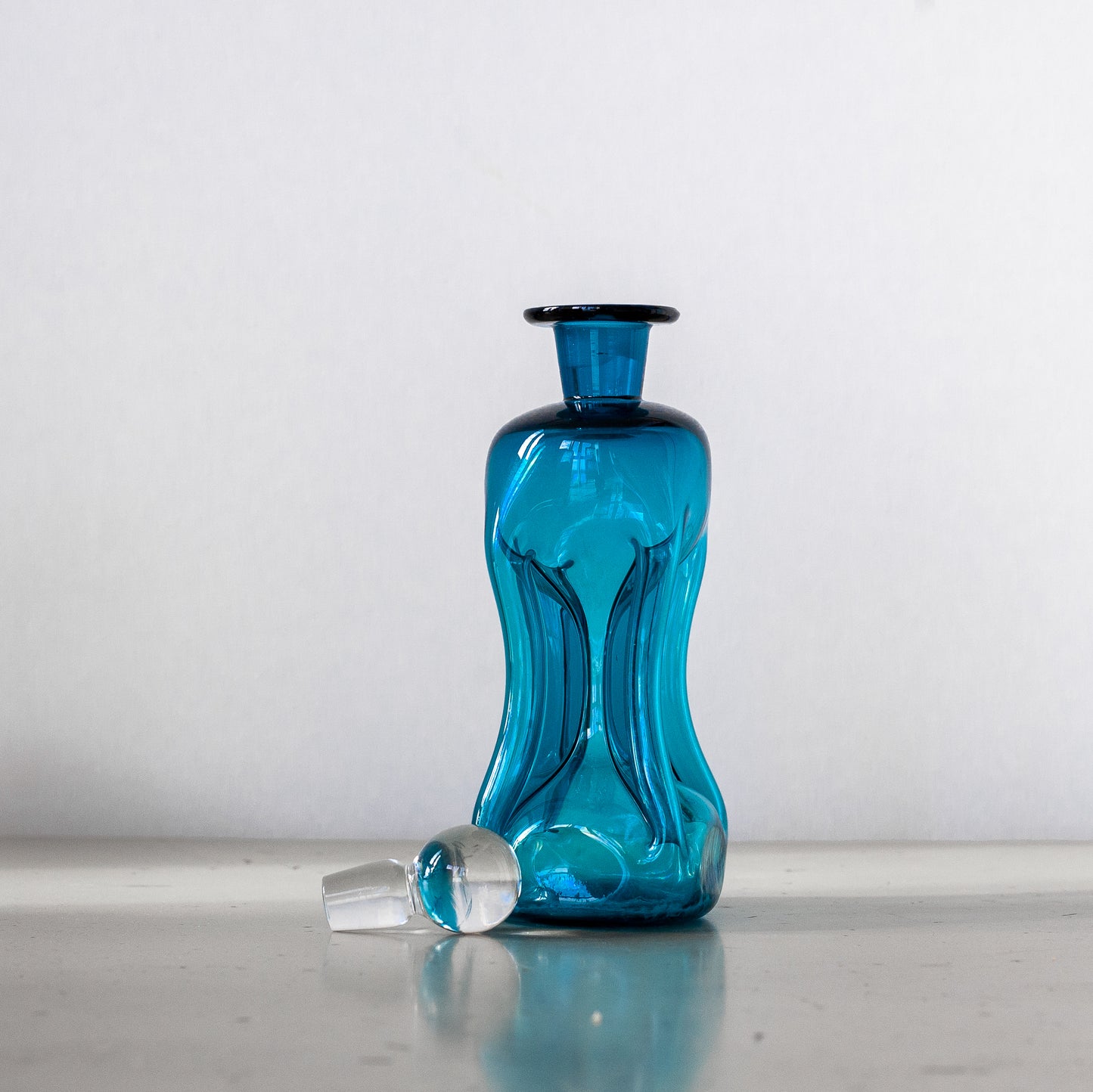 Blue ‘Kluk Kluk’ decanter, Jacob Bang, Holmegaard, Denmark. 1950s.