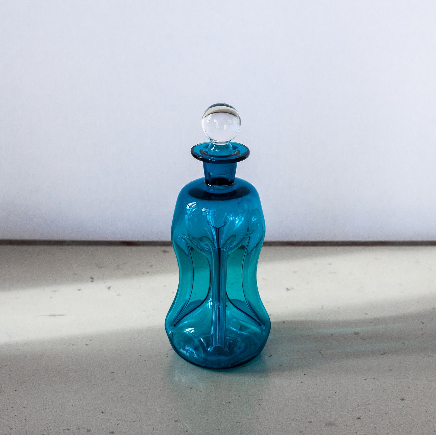 Blue ‘Kluk Kluk’ decanter, Jacob Bang, Holmegaard, Denmark. 1950s.