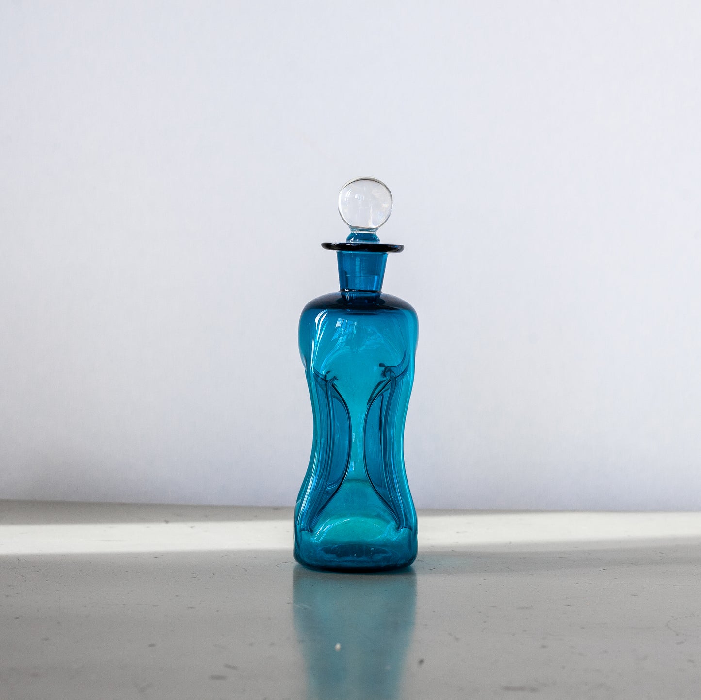 Blue ‘Kluk Kluk’ decanter, Jacob Bang, Holmegaard, Denmark. 1950s.