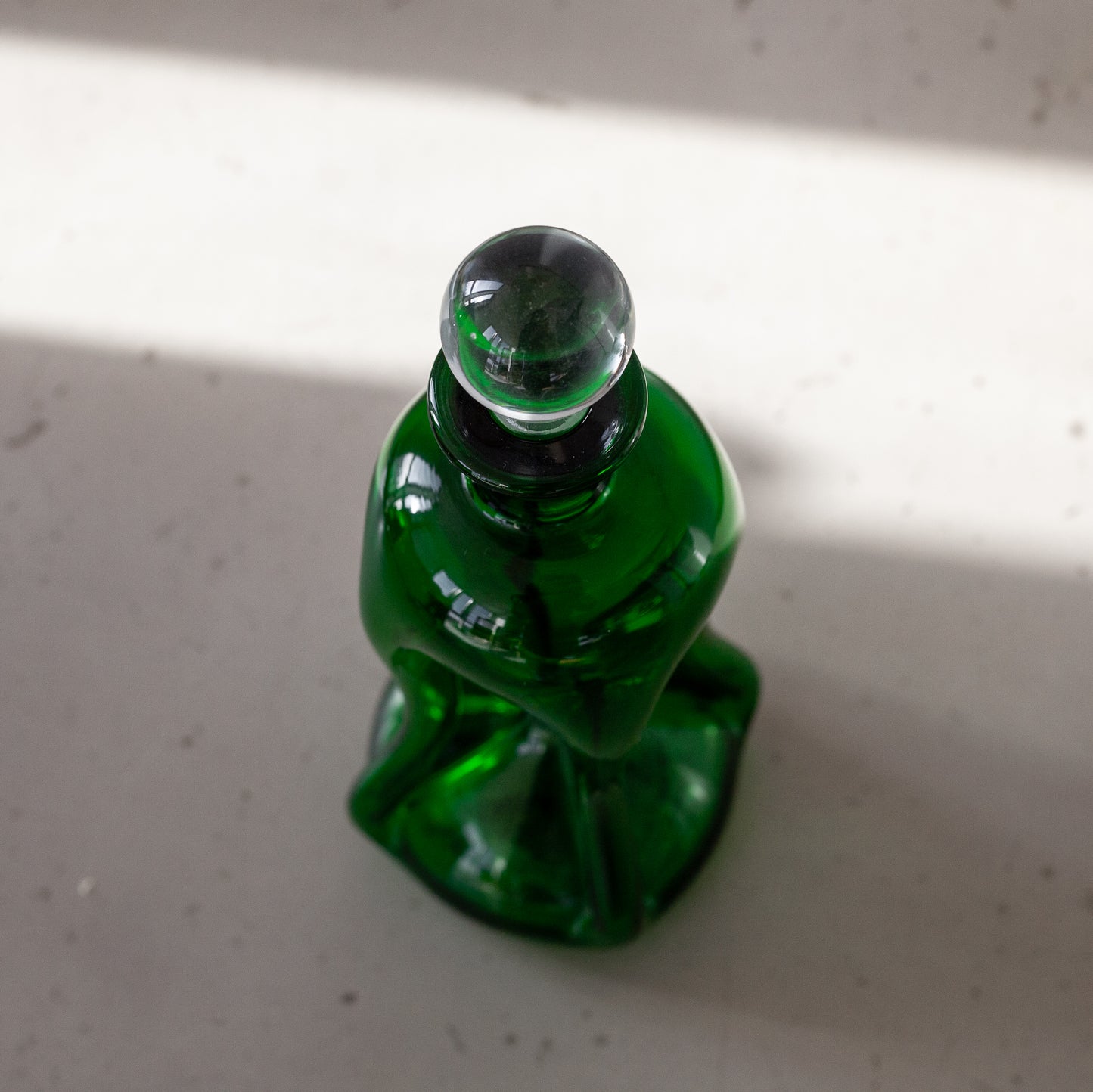 Green ‘Kluk Kluk’ decanter, Jacob Bang, Holmegaard, Denmark. 1950’s.