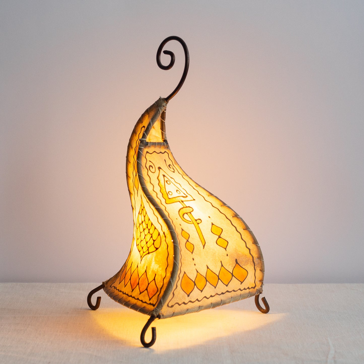 Pair of rawhide henna table lamps, Morocco. 1970’s.