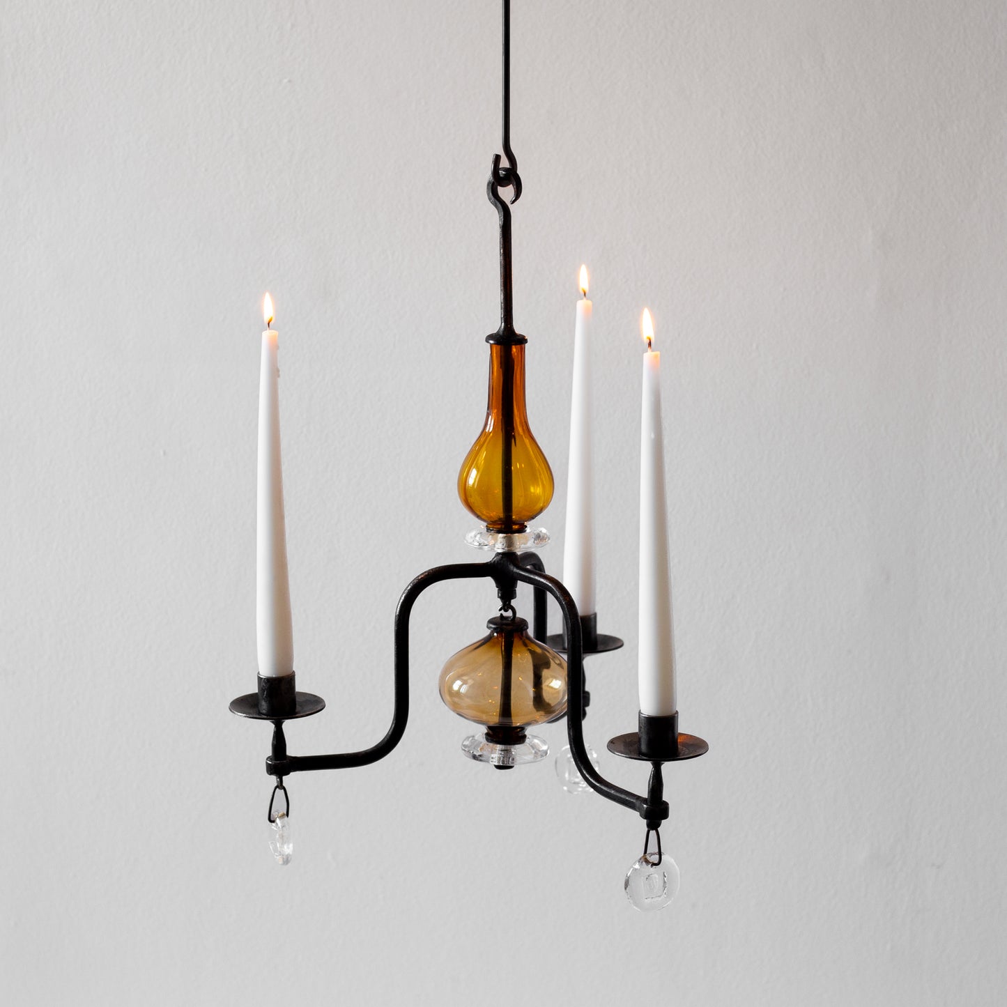 Iron and Glass Chandelier, Erik Höglund, Boda, Sweden. 1950’s.
