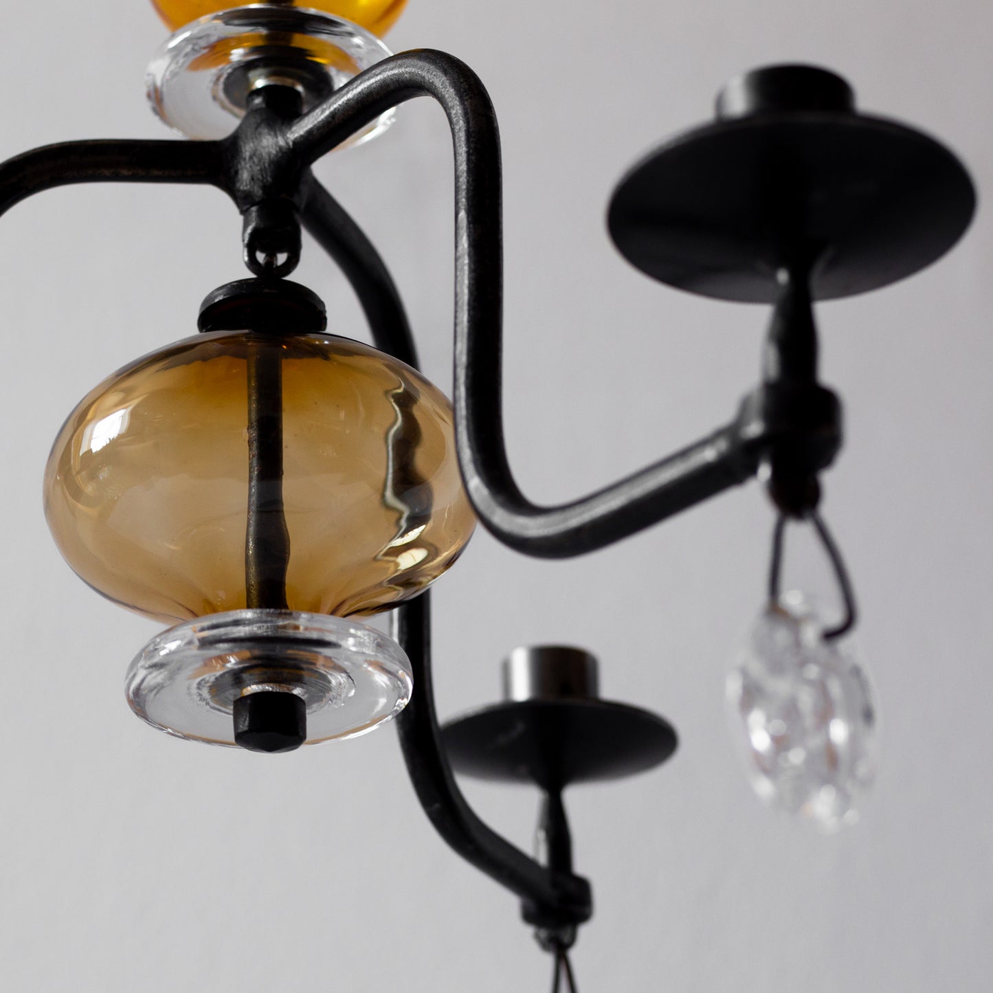 Iron and Glass Chandelier, Erik Höglund, Boda, Sweden. 1950’s.