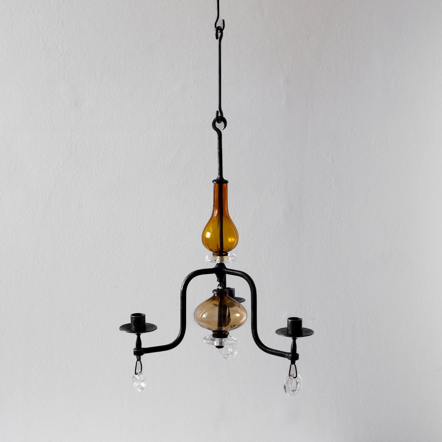 Iron and Glass Chandelier, Erik Höglund, Boda, Sweden. 1950’s.