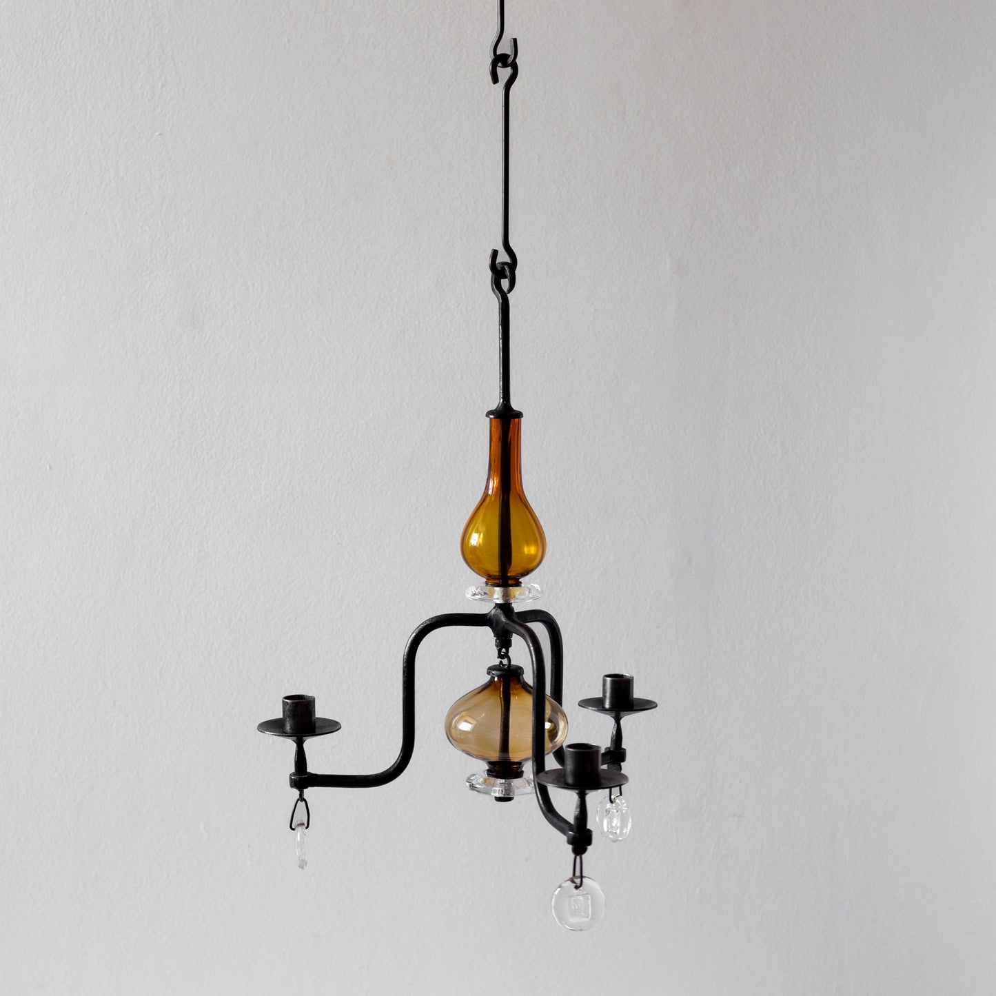 Iron and Glass Chandelier, Erik Höglund, Boda, Sweden. 1950’s.