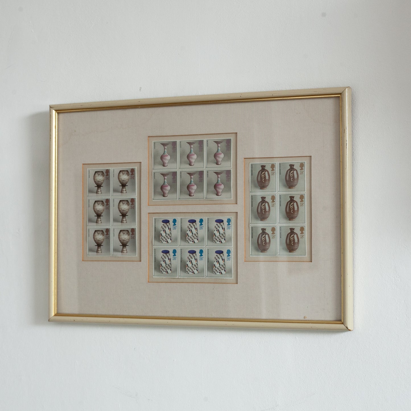 Framed Collection of Royal Mail Pottery Stamps designed by Tony Evans, England. 1987.