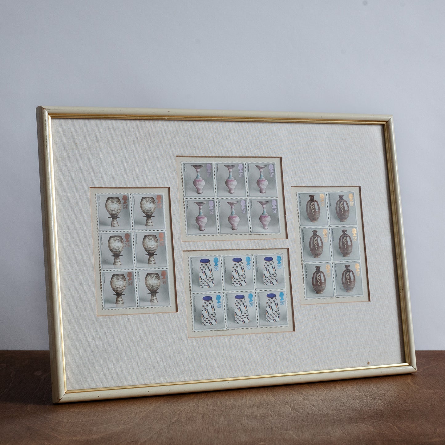 Framed Collection of Royal Mail Pottery Stamps designed by Tony Evans, England. 1987.