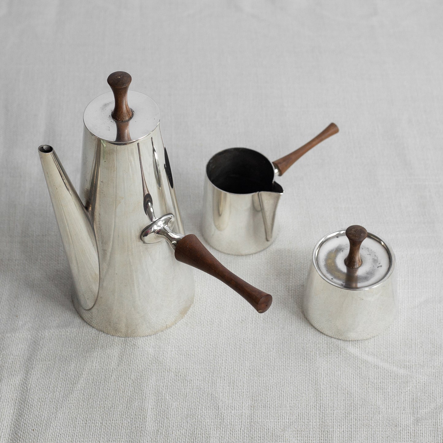 Modernist silver-plate and rosewood coffee set, Italy, 1950s.