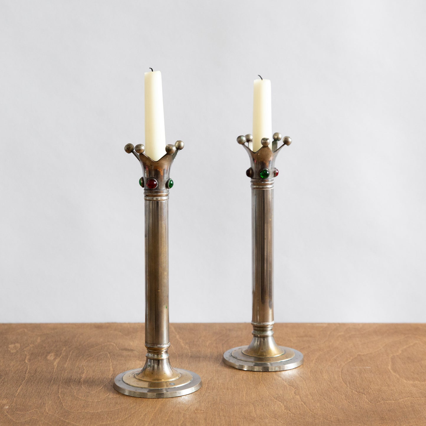 Pair of Nickel Plated Postmodern Candlesticks. 1980s.