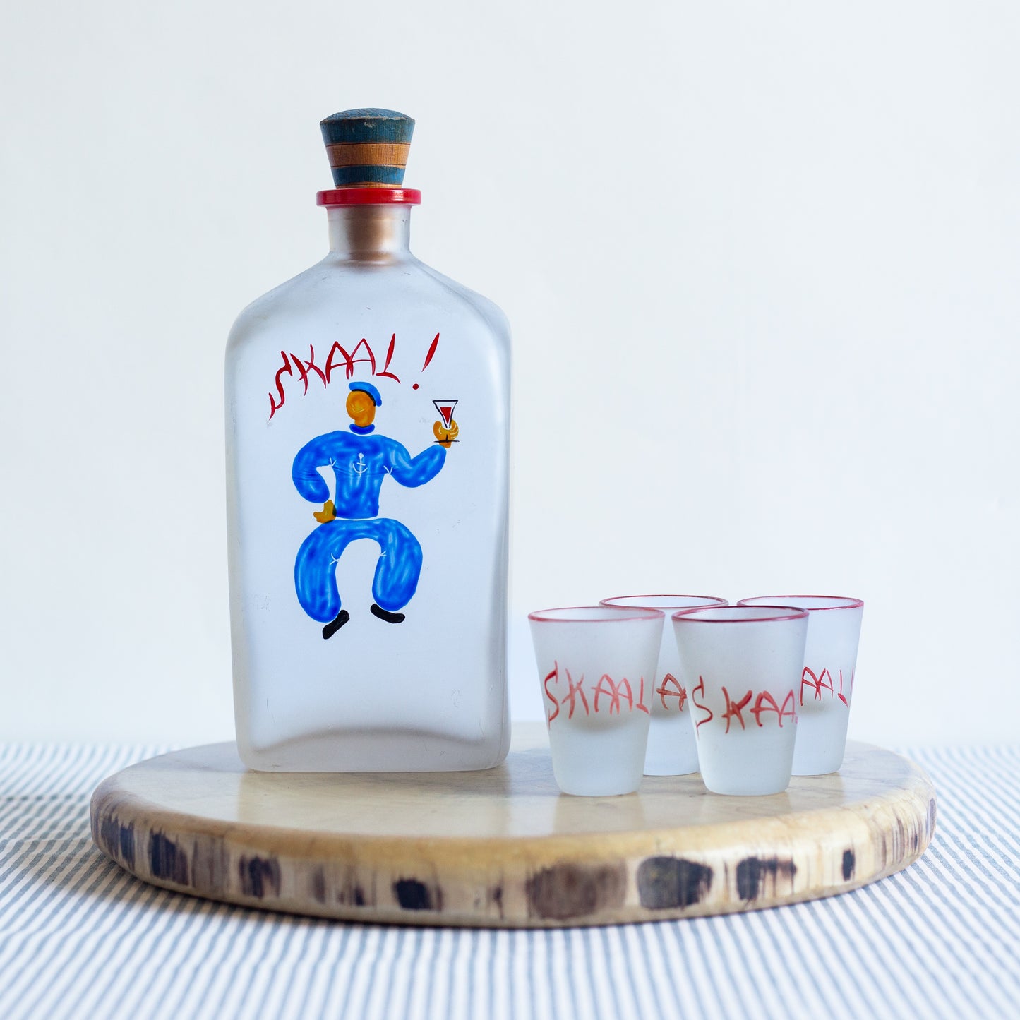 Rare ‘Skaal’ Decanter and Schnapps Glasses, Jacob Bang, Holmegaard, Denmark. 1937.