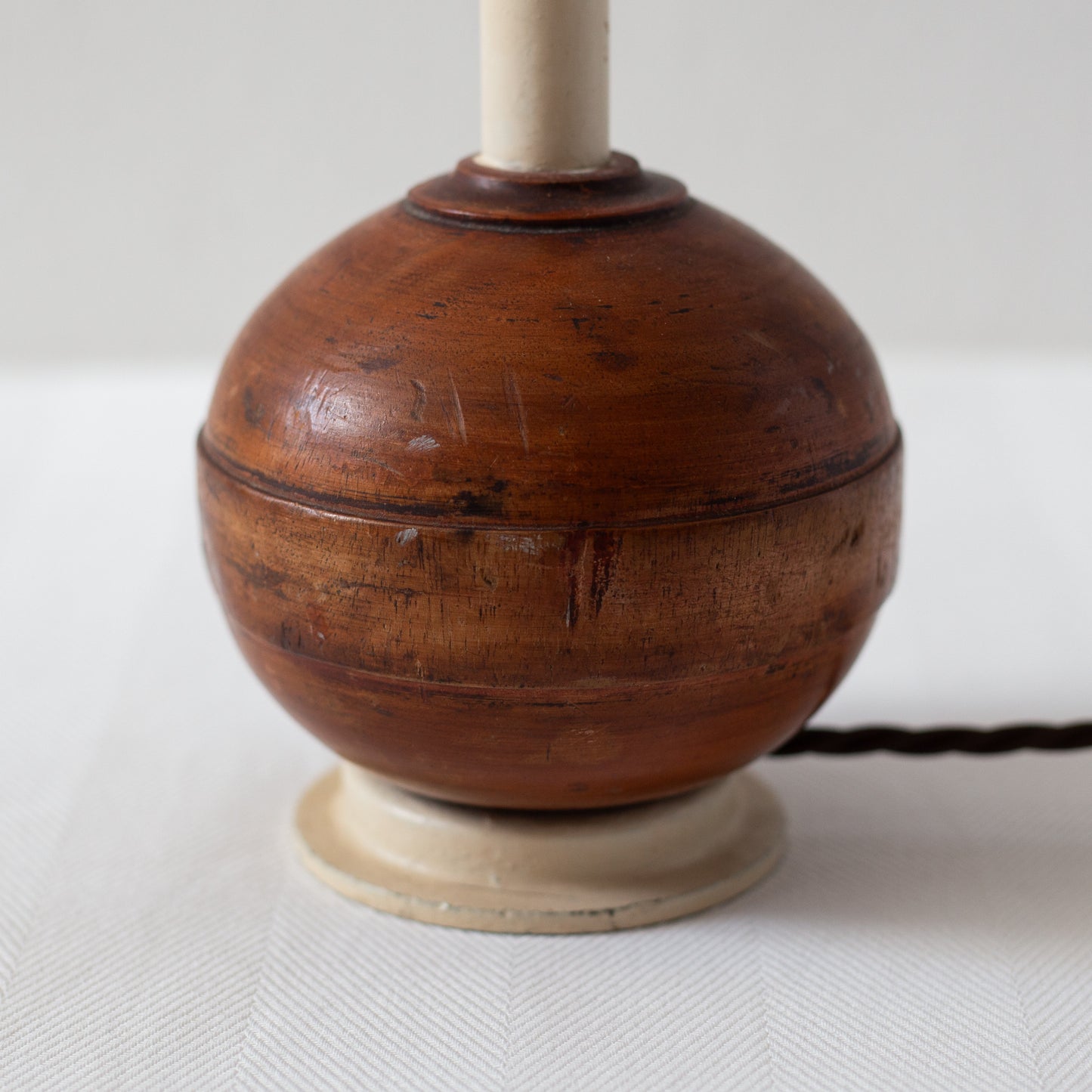 Unique Hardwood and Painted Steel Table Lamp, England. Early C20th.