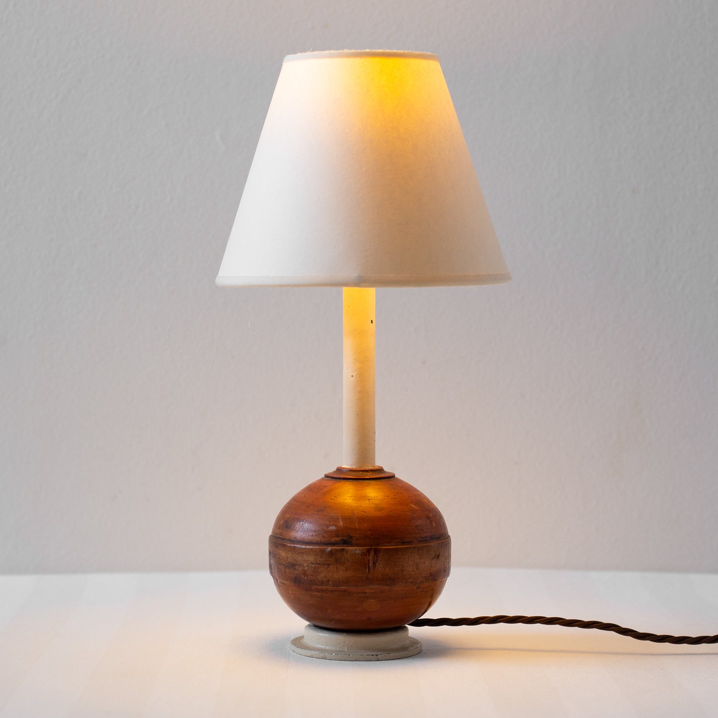 Unique Hardwood and Painted Steel Table Lamp, England. Early C20th.