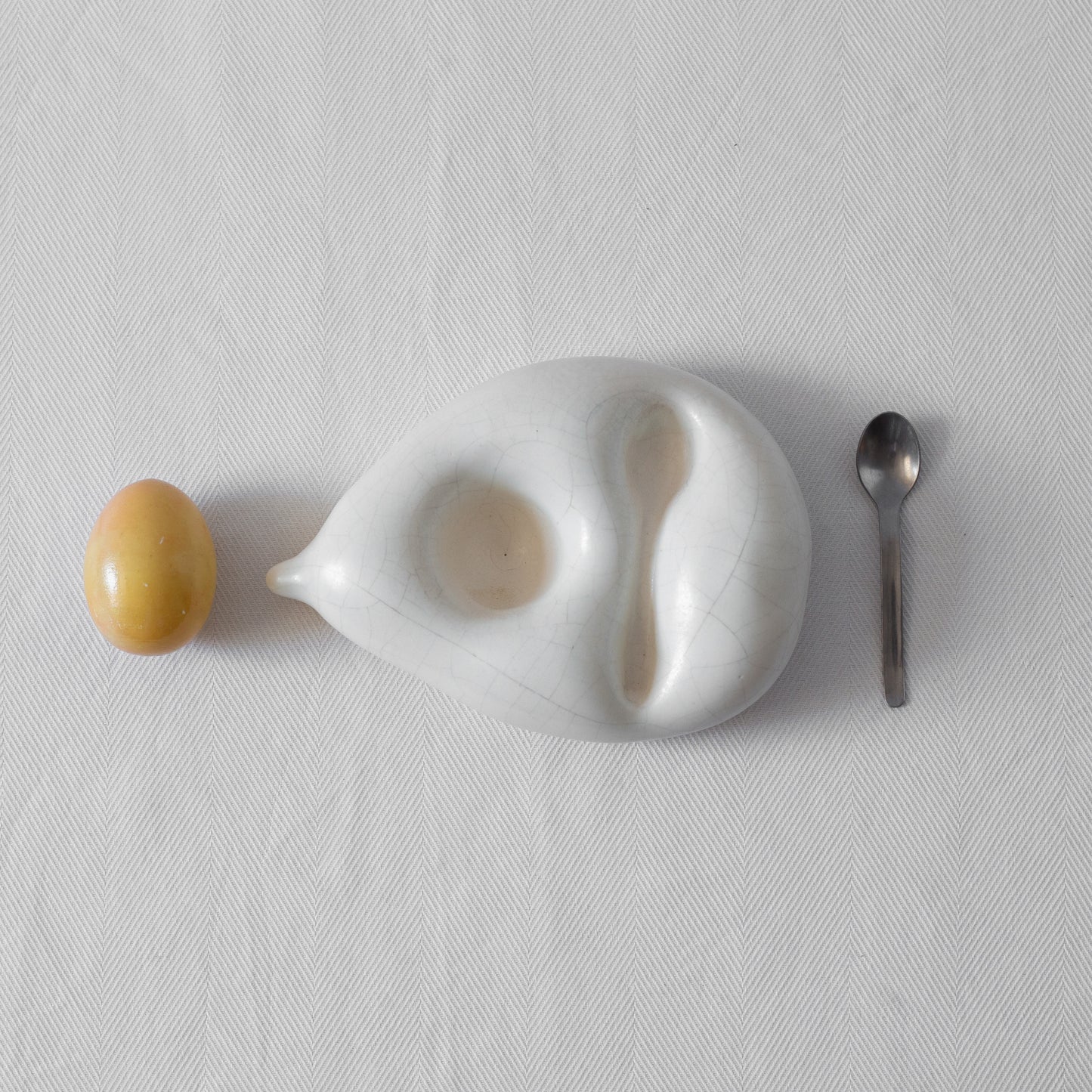 Unique Sculptural Ceramic Egg Holder with Spoon, Portugal. Late C20th.
