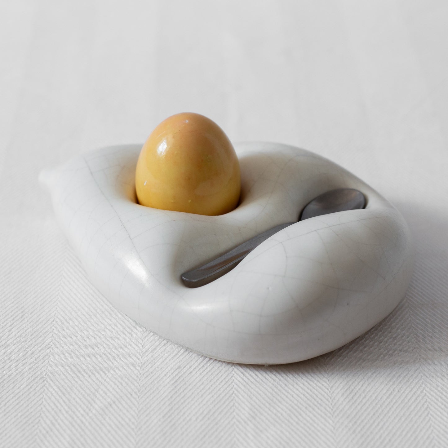 Unique Sculptural Ceramic Egg Holder with Spoon, Portugal. Late C20th.