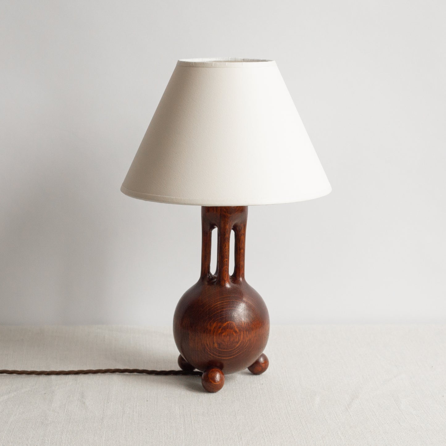Organic Design oak table lamp, France. 1930's.