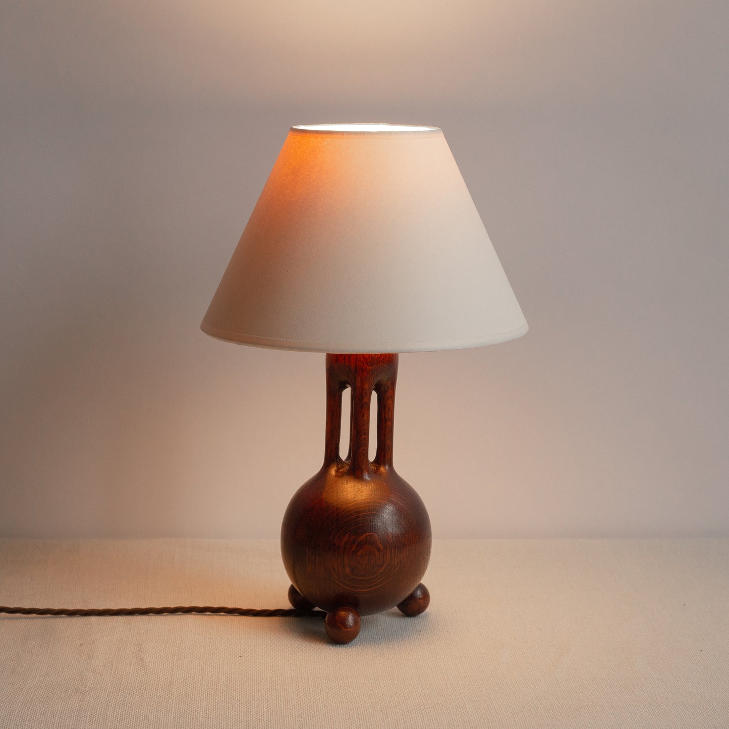 Organic Design oak table lamp, France. 1930's.