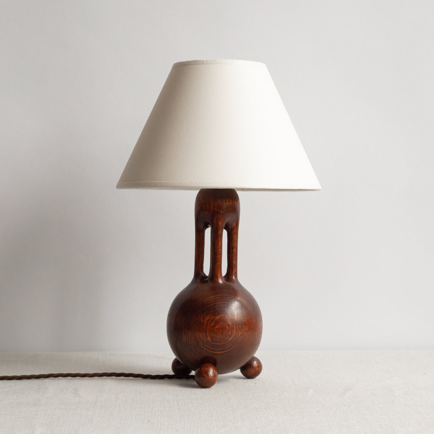 Organic Design oak table lamp, France. 1930's.