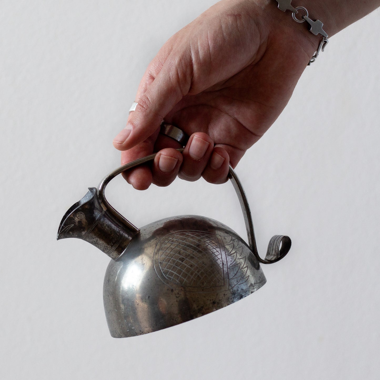 Modernist Pewter Wine Jug, Oscar Antonsson, Athena Ystad, Sweden. 1938.