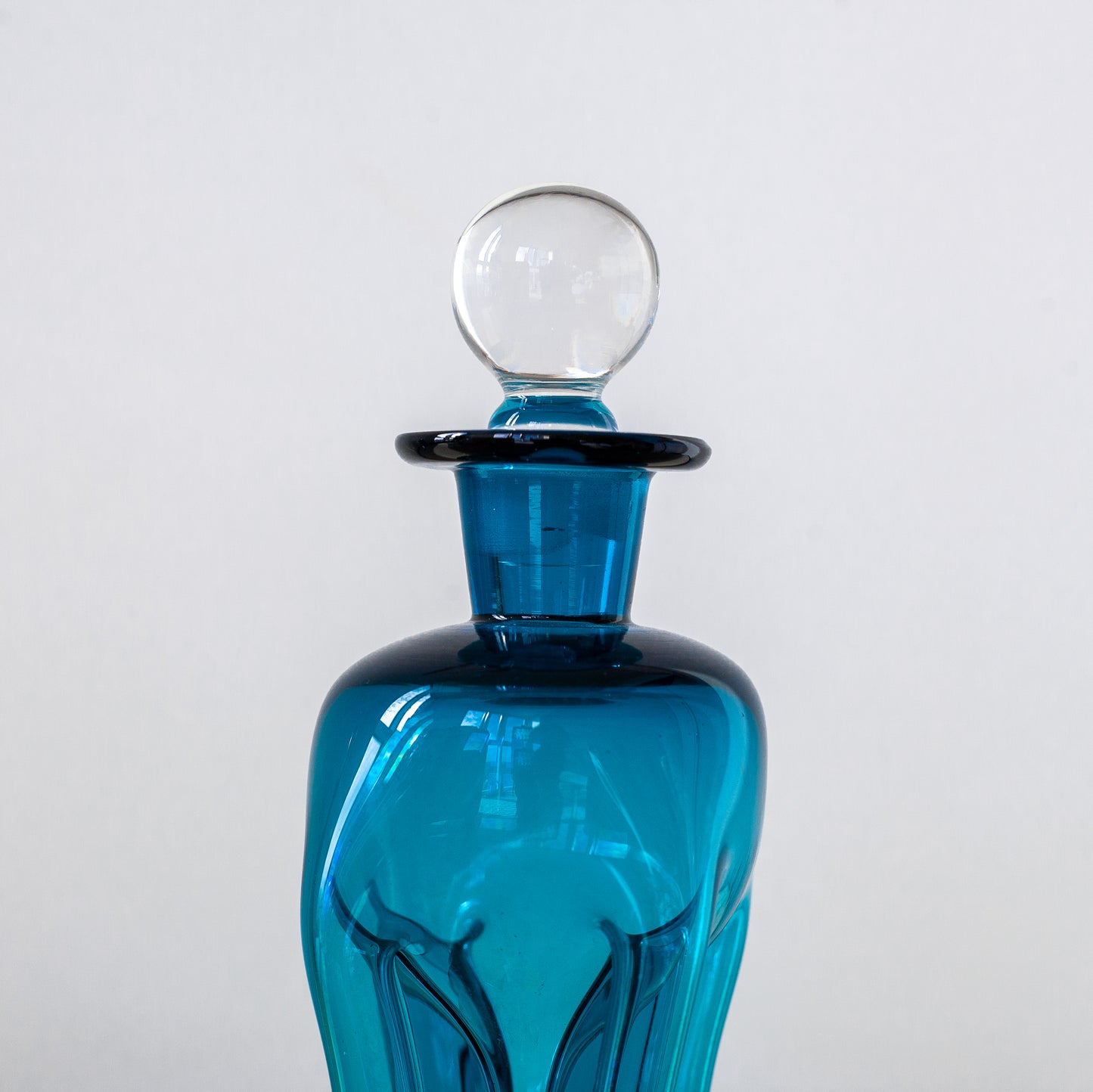 Blue ‘Kluk Kluk’ decanter, Jacob Bang, Holmegaard, Denmark. 1950’s.