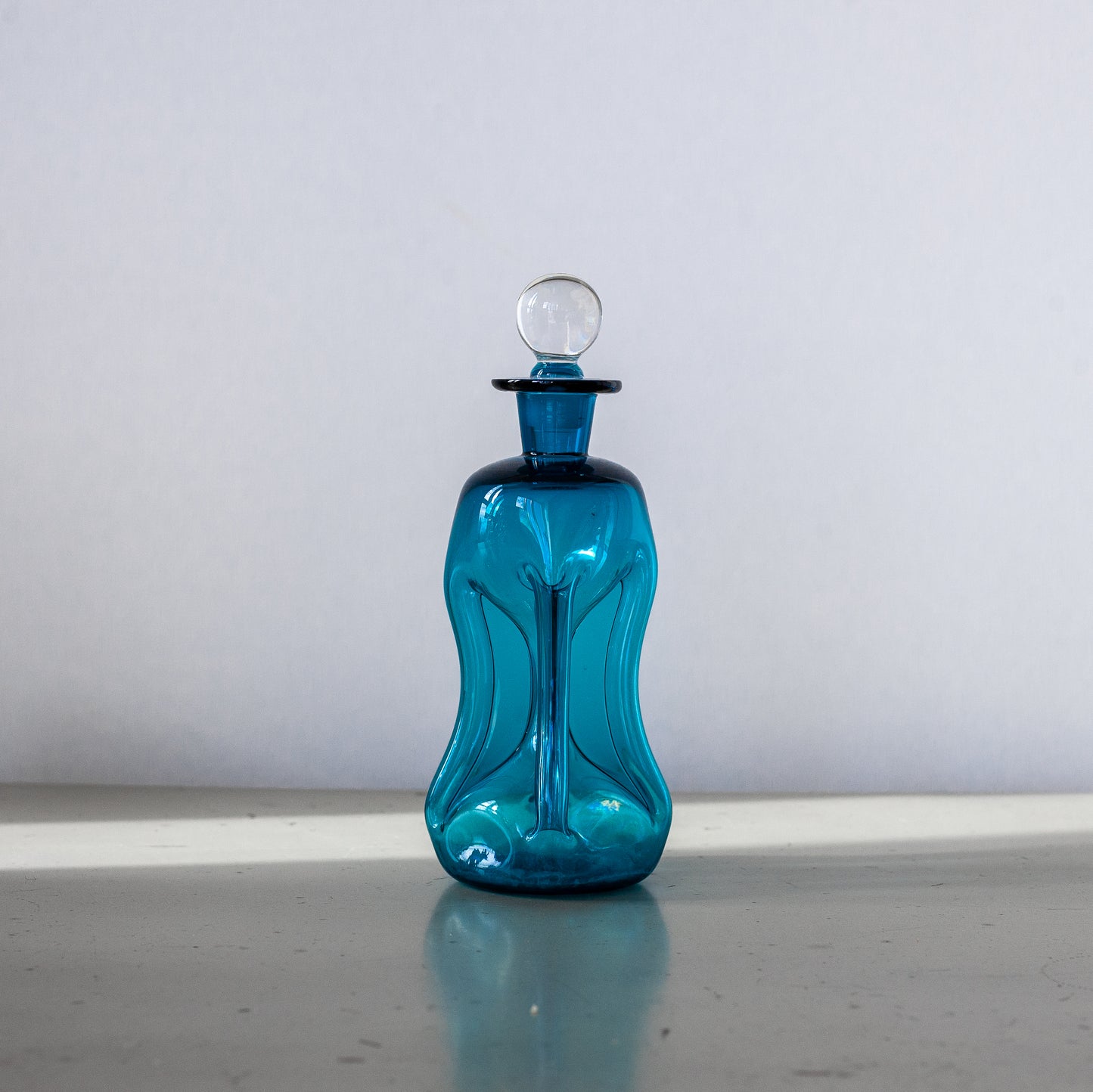 Blue ‘Kluk Kluk’ decanter, Jacob Bang, Holmegaard, Denmark. 1950’s.