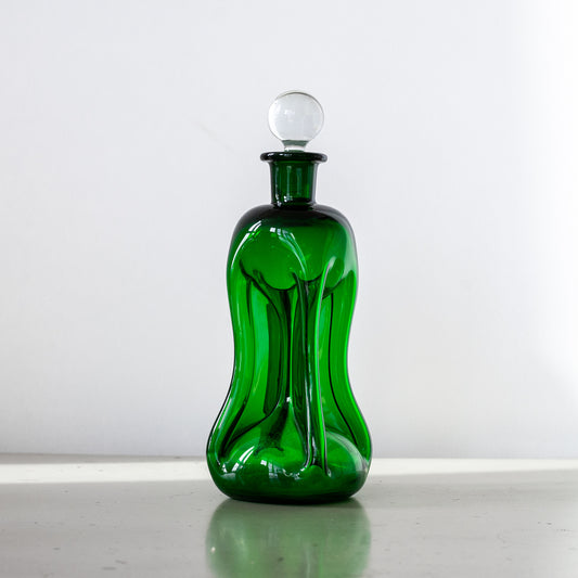 Green ‘Kluk Kluk’ decanter, Jacob Bang, Holmegaard, Denmark. 1950’s.