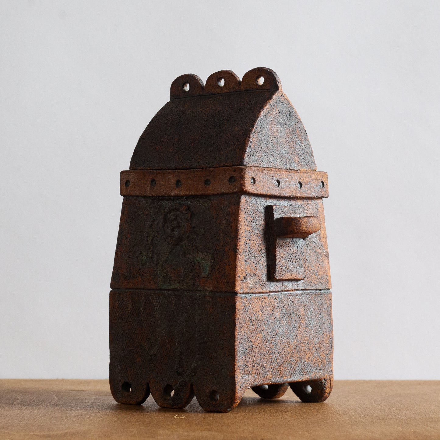 Unique Slab Built Studio Pottery Lidded Jar. Mid-20th century.