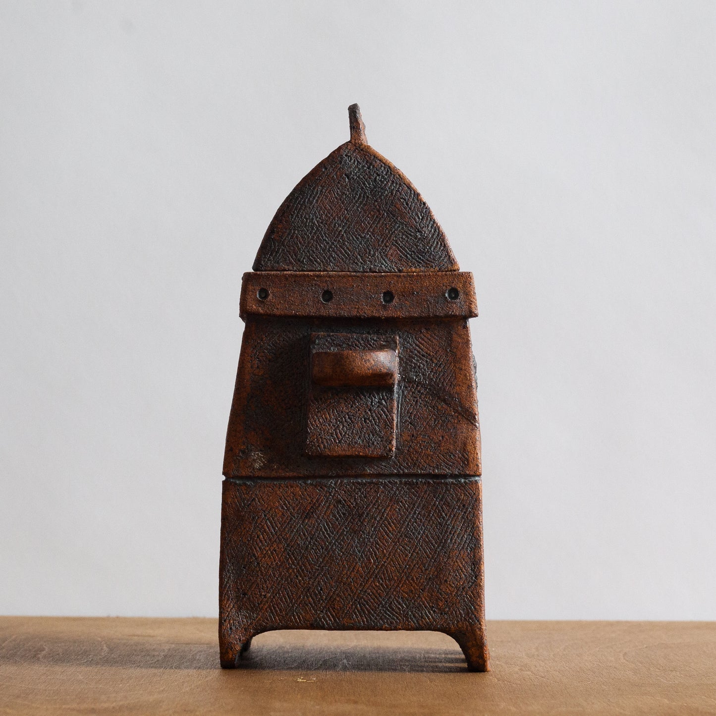 Unique Slab Built Studio Pottery Lidded Jar. Mid-20th century.