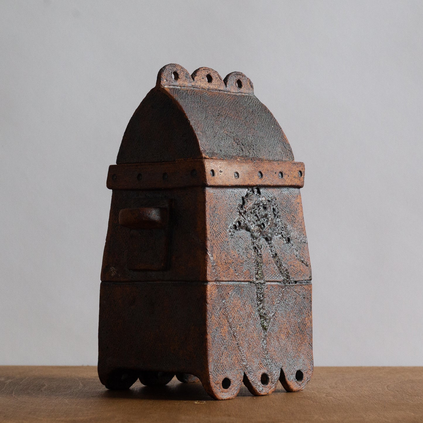 Unique Slab Built Studio Pottery Lidded Jar. Mid-20th century.