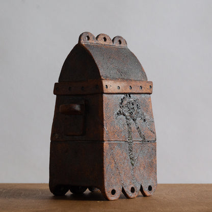 Unique Slab Built Studio Pottery Lidded Jar. Mid-20th century.