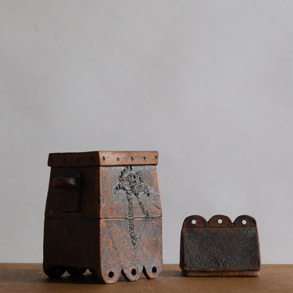 Unique Slab Built Studio Pottery Lidded Jar. Mid-20th century.