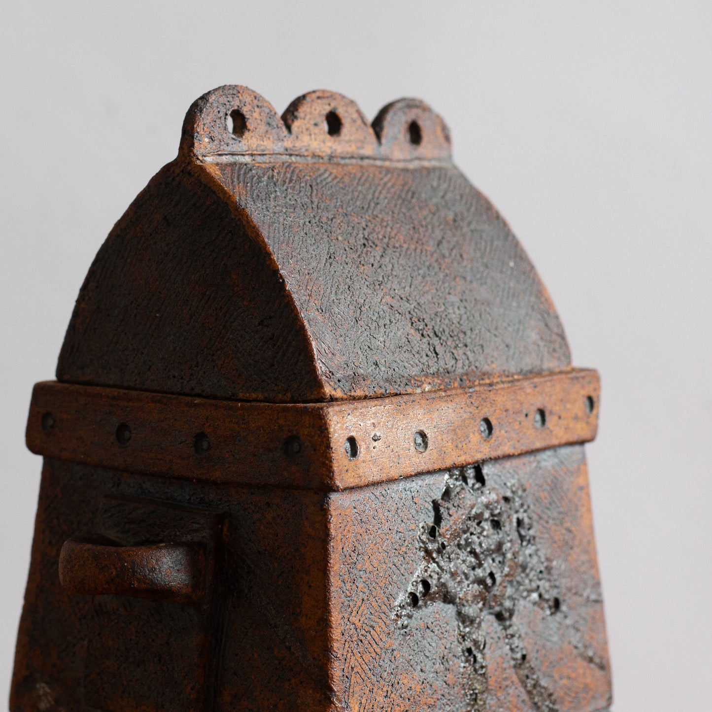 Unique Slab Built Studio Pottery Lidded Jar. Mid-20th century.