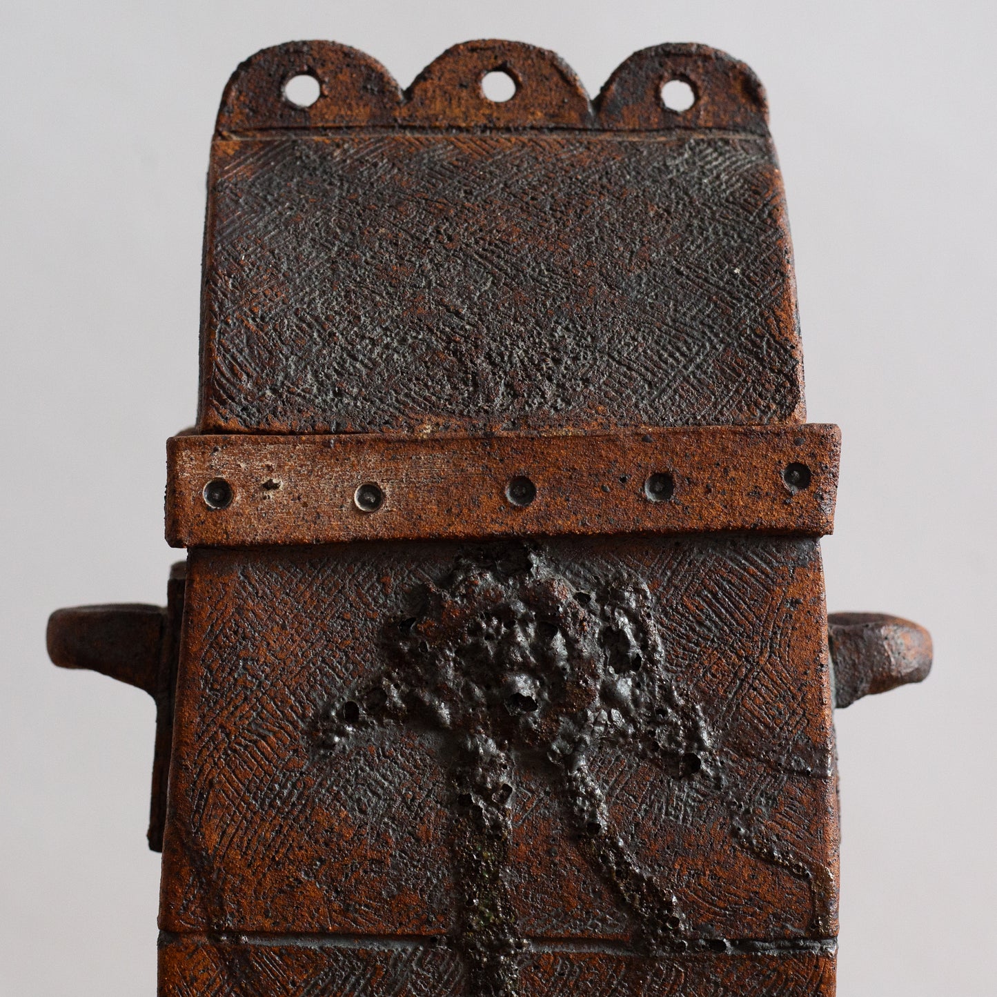 Unique Slab Built Studio Pottery Lidded Jar. Mid-20th century.