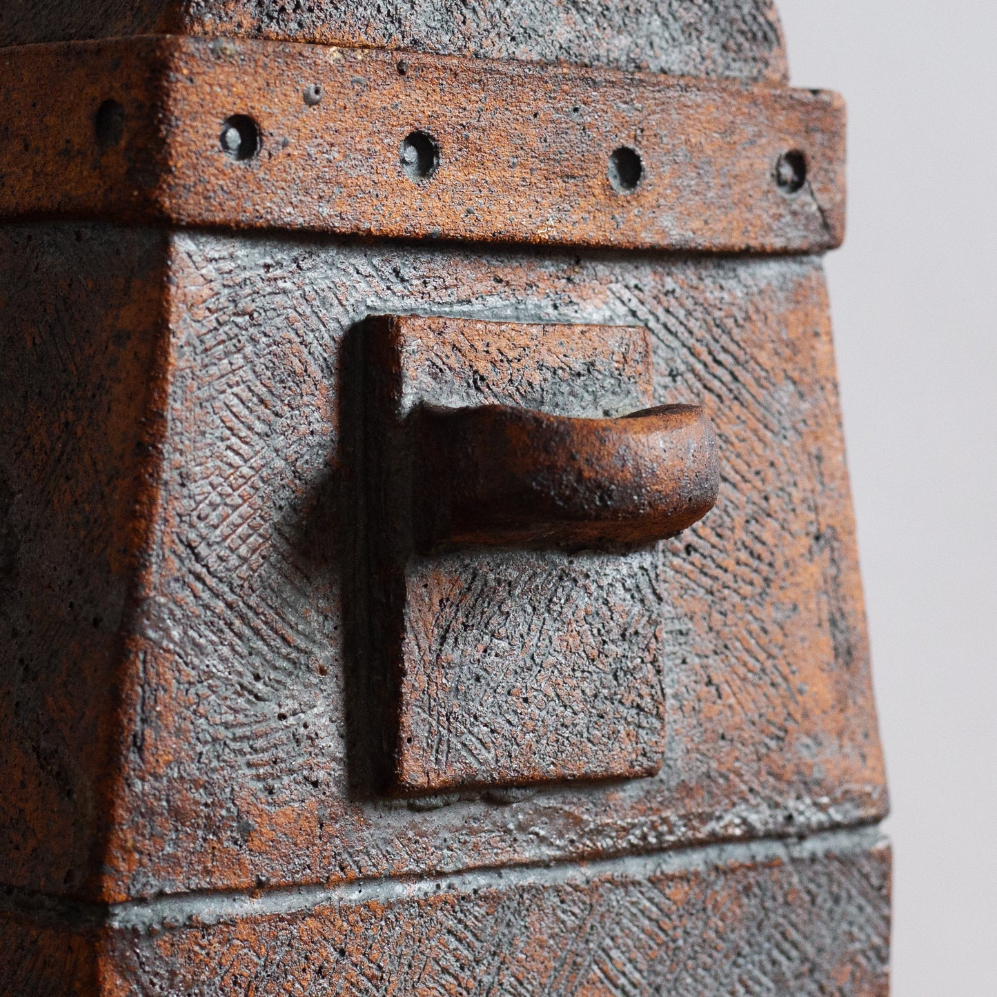 Unique Slab Built Studio Pottery Lidded Jar. Mid-20th century.