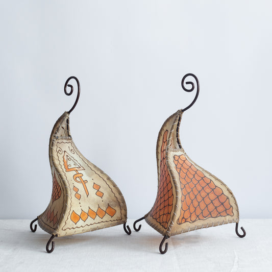 Pair of rawhide henna table lamps, Morocco. 1970’s.