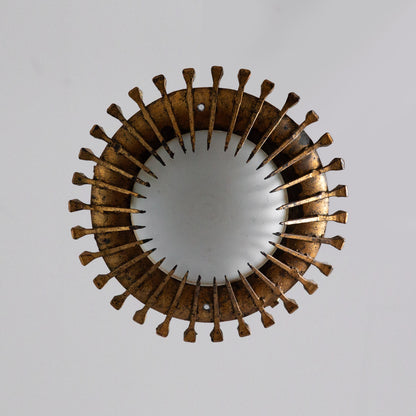 Small Brutalist Sunburst Plafonnier, France. 1970s.