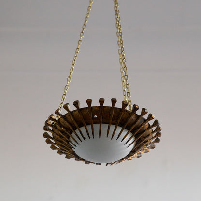 Small Brutalist Sunburst Plafonnier, France. 1970s.