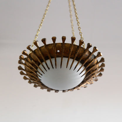 Small Brutalist Sunburst Plafonnier, France. 1970s.