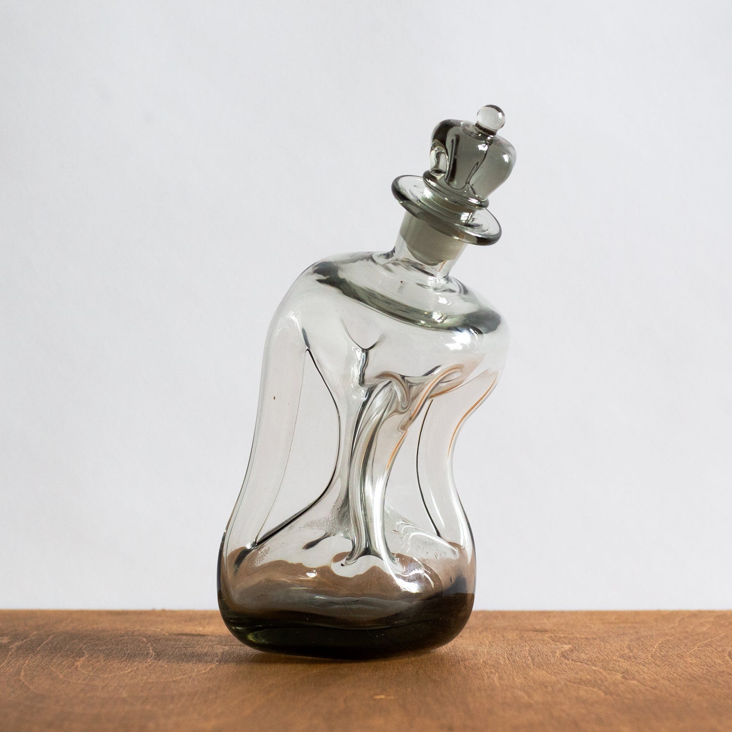 Drunken Crown ‘Kluk Kluk’ decanter, Jacob Bang, Holmegaard, Denmark. 1950s.