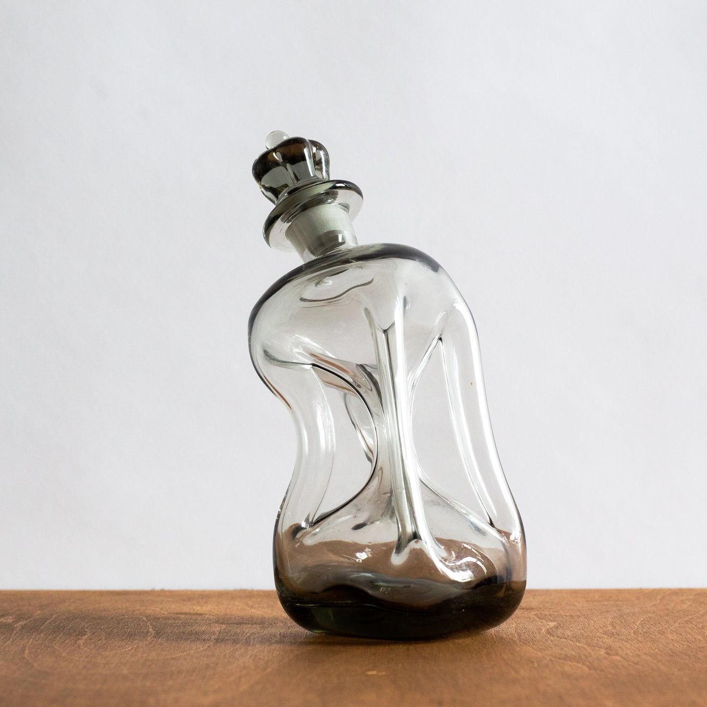 Drunken Crown ‘Kluk Kluk’ decanter, Jacob Bang, Holmegaard, Denmark. 1950s.