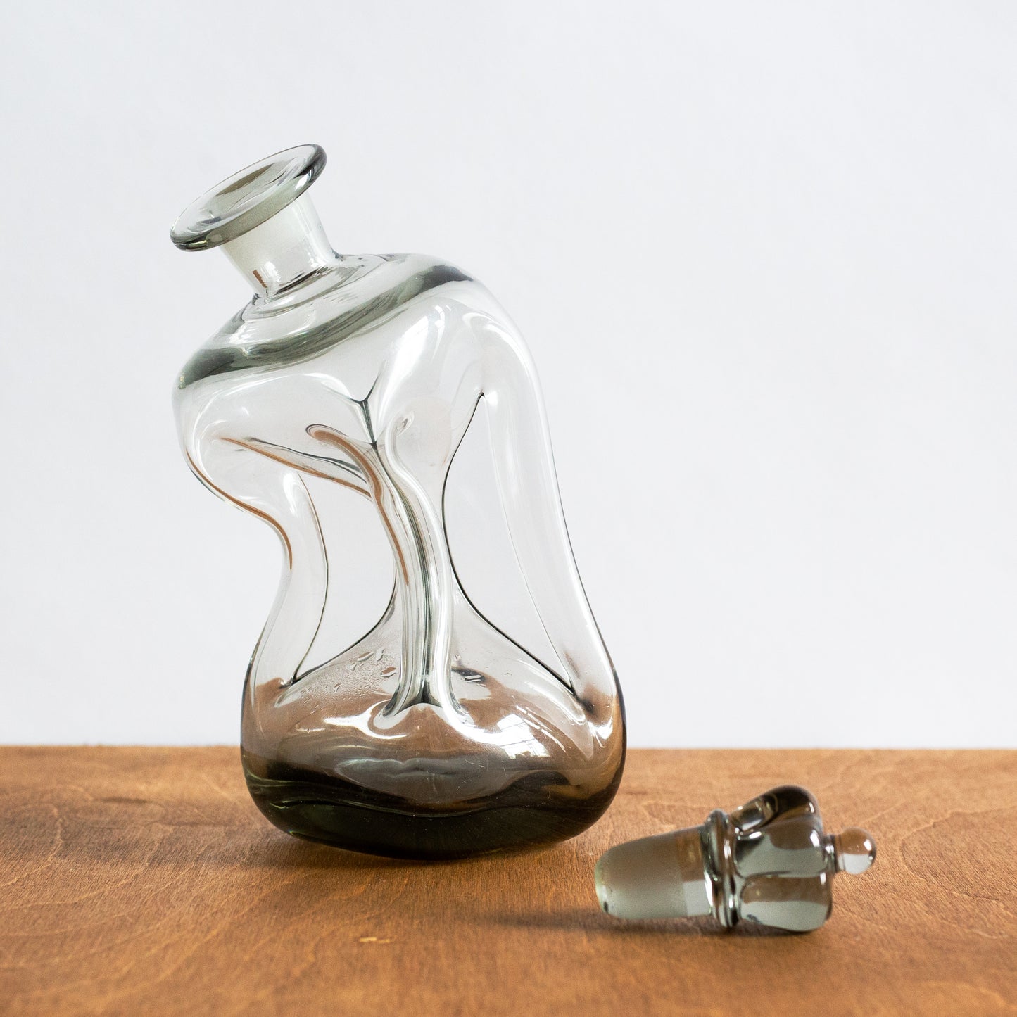 Drunken Crown ‘Kluk Kluk’ decanter, Jacob Bang, Holmegaard, Denmark. 1950s.