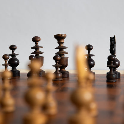Early 1900s Regency Chess Set and Unique Chess Board by Taylor Stevens, England. C20th.