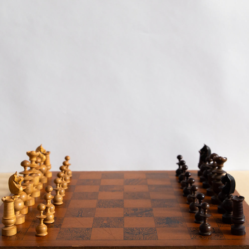 Early 1900s Regency Chess Set and Unique Chess Board by Taylor Stevens, England. C20th.