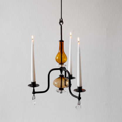Iron and Glass Chandelier, Erik Höglund, Boda, Sweden. 1950’s.